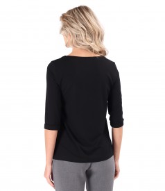 Fine elastic jersey blouse with 3/4 sleeves