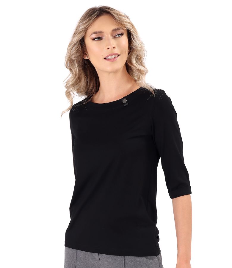 Fine elastic jersey blouse with 3/4 sleeves