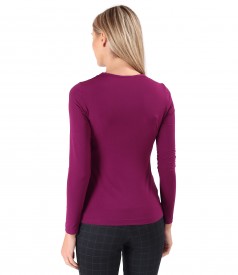 Elastic jersey blouse with pleated neckline