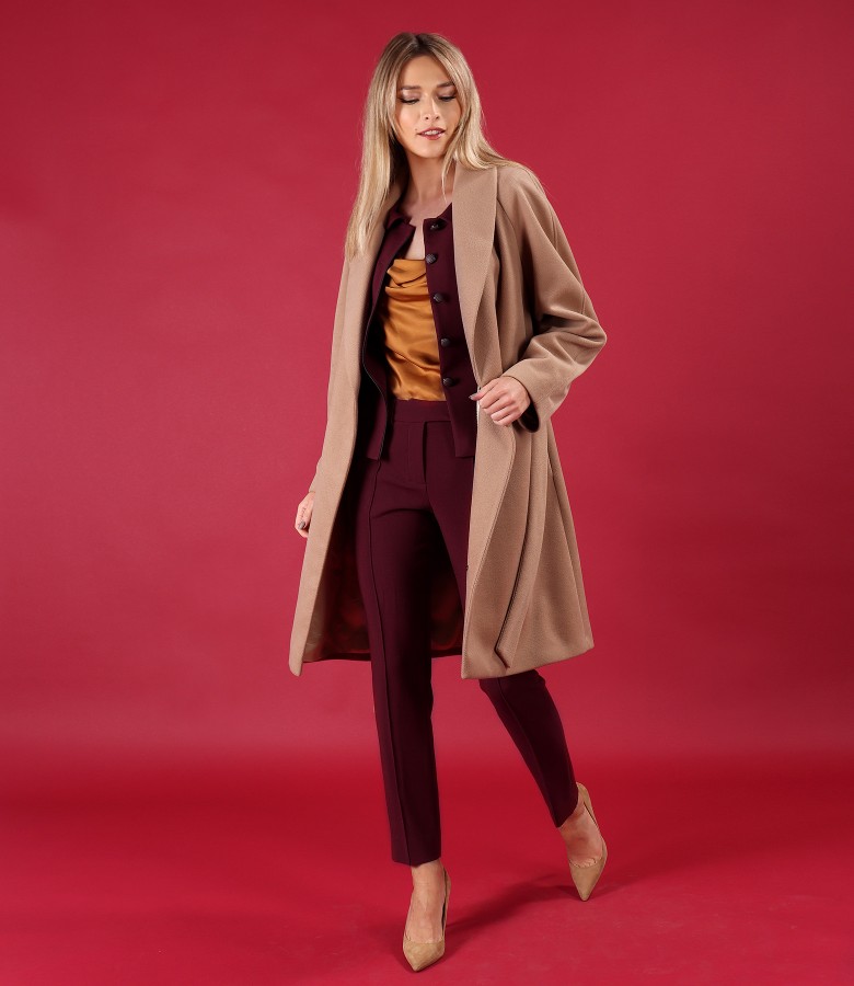 Elegant outfit with midi overcoat and office suit