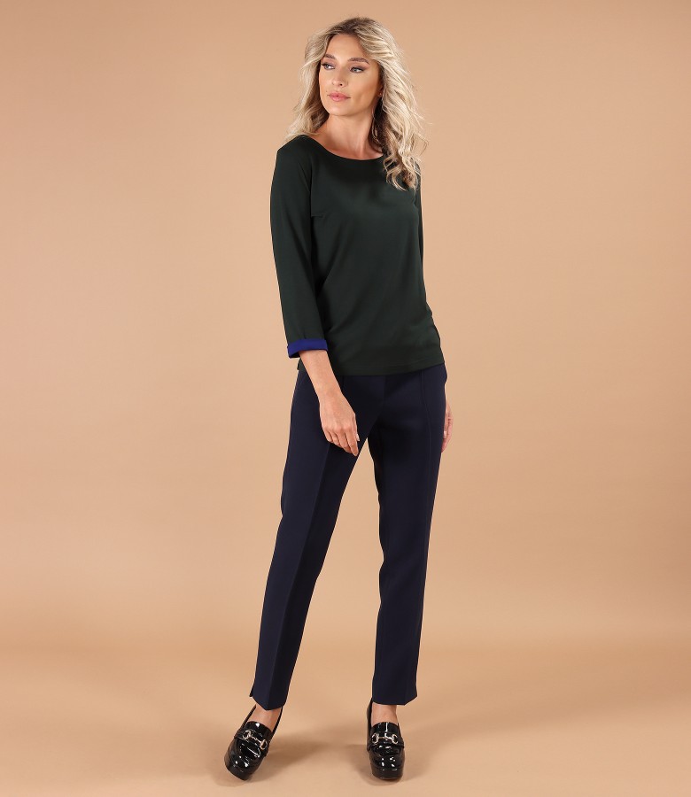 Elastic jersey blouse with ankle pants