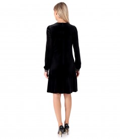 Elastic velvet dress with crystal at the neckline