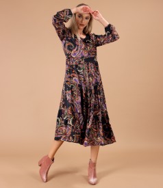 Midi dress with ruffles made of viscose satin