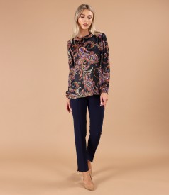 Viscose satin blouse with pointed collar
