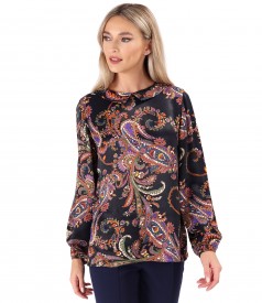 Viscose satin blouse with pointed collar