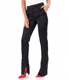 Elegant pants made of elastic satin with zippers on the hem