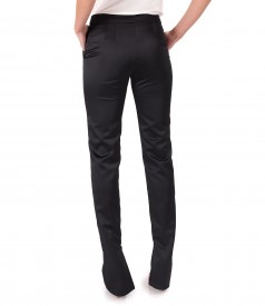 Elegant pants made of elastic satin with zippers on the hem