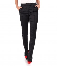 Elegant pants made of elastic satin with zippers on the hem