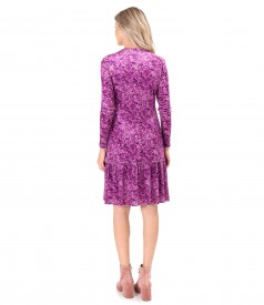 Elastic velvet dress printed with floral motifs