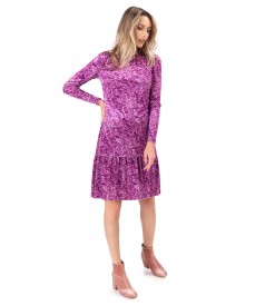 Elastic velvet dress printed with floral motifs