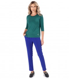 Elegant elastic jersey blouse with 3/4 sleeves