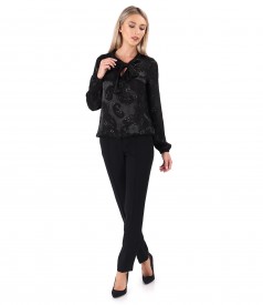 Elegant outfit with pants and viscose blouse