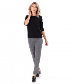 Elastic fabric pants with elastic jersey blouse