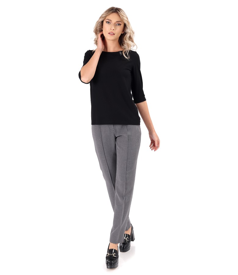 Elastic fabric pants with elastic jersey blouse