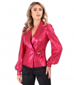 Elegant jacket made of sequins with removable brooch at the waist