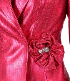 Elegant jacket made of sequins with removable brooch at the waist