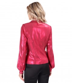 Elegant jacket made of sequins with removable brooch at the waist