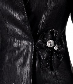 Elegant jacket made of sequins with removable brooch at the waist