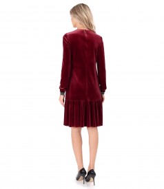 Elastic velvet dress with crystal at the neckline