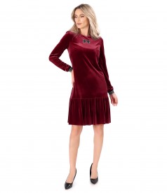 Elastic velvet dress with crystal at the neckline