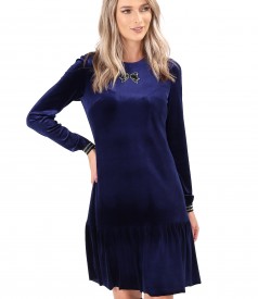 Elastic velvet dress with crystal at the neckline