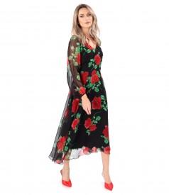 Midi veil dress printed with floral motifs