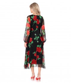 Midi veil dress printed with floral motifs