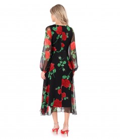 Midi veil dress printed with floral motifs