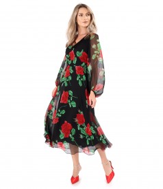 Midi veil dress printed with floral motifs