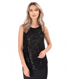 Sleeveless blouse made of black sequins