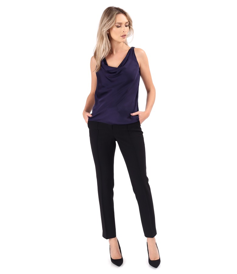 Sleeveless viscose satin blouse with ankle pants