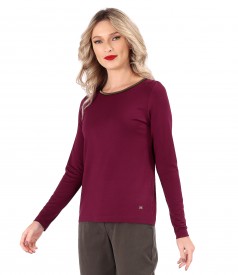 Elastic jersey blouse with long sleeves