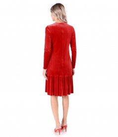 Ruffled dress in elastic uni velvet