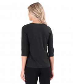 Elegant elastic jersey blouse with 3/4 sleeves