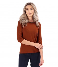 Elegant elastic jersey blouse with 3/4 sleeves