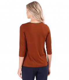 Elegant elastic jersey blouse with 3/4 sleeves