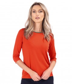 Elegant elastic jersey blouse with 3/4 sleeves