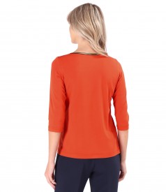 Elegant elastic jersey blouse with 3/4 sleeves