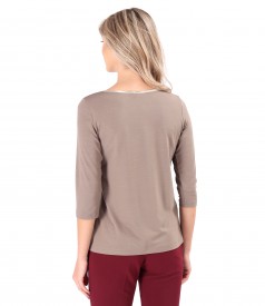 Elegant elastic jersey blouse with 3/4 sleeves