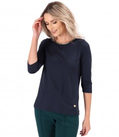 Elegant elastic jersey blouse with 3/4 sleeves