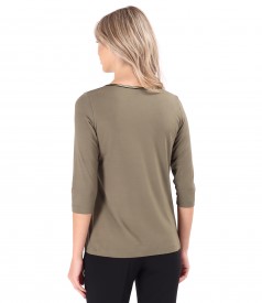 Elegant elastic jersey blouse with 3/4 sleeves