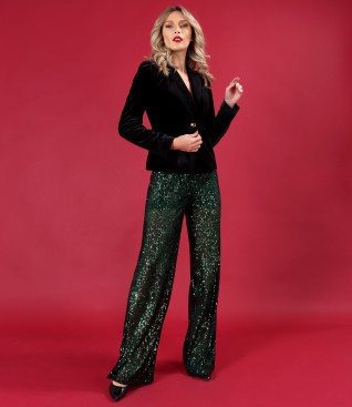 Velvet jacket with sequin pants