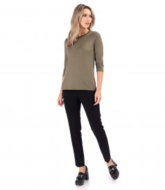 Pants with elastic jersey blouse with 3/4 sleeves