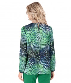 Satin blouse printed with geometric motifs