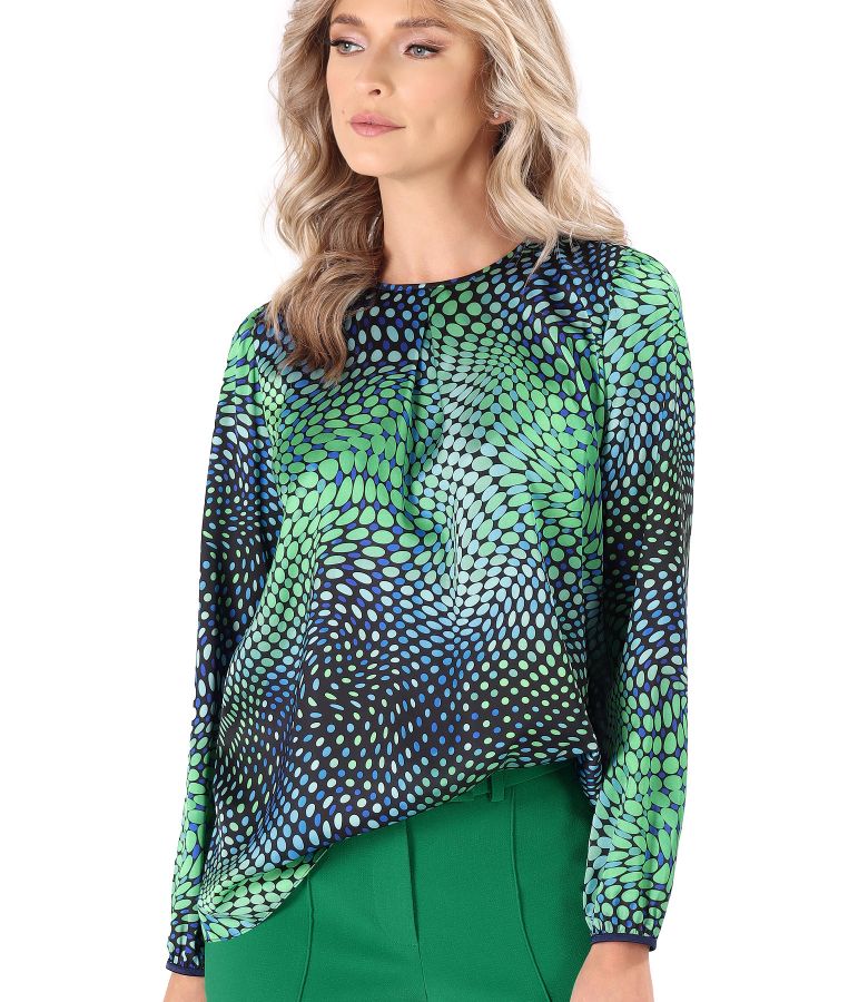 Satin blouse printed with geometric motifs