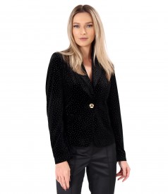 Black elastic velvet jacket with golden polka dots