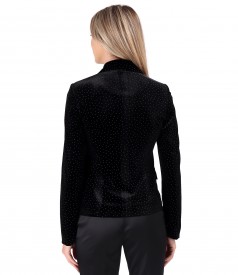 Black elastic velvet jacket with golden polka dots