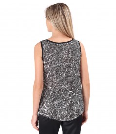 Sleeveless sequin blouse with satin trimming
