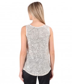 Sleeveless sequin blouse with satin trimming