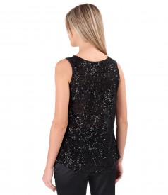 Sleeveless sequin blouse with satin trimming